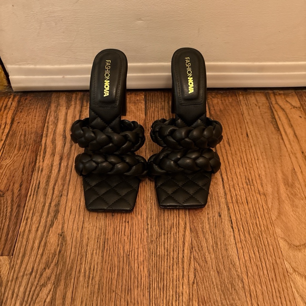 Fashion Nova Black Braided Mules